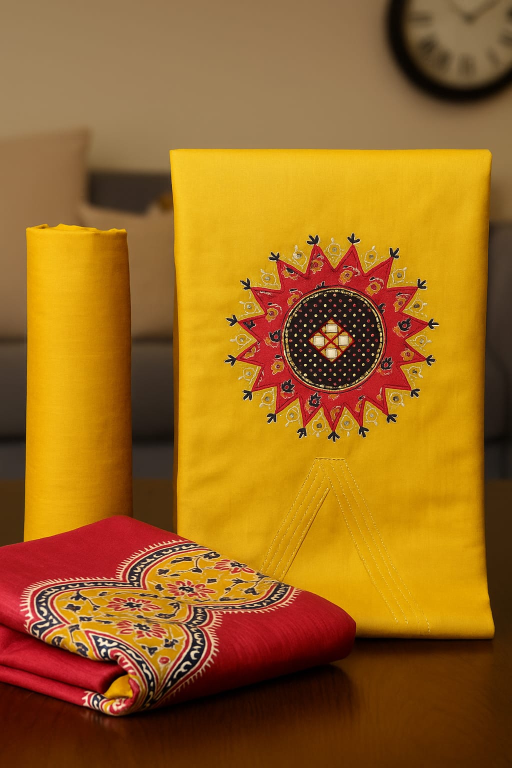 "Ananya Creations Premium Cotton Suit in Yellow Shade – Unstitched & Elegant"
