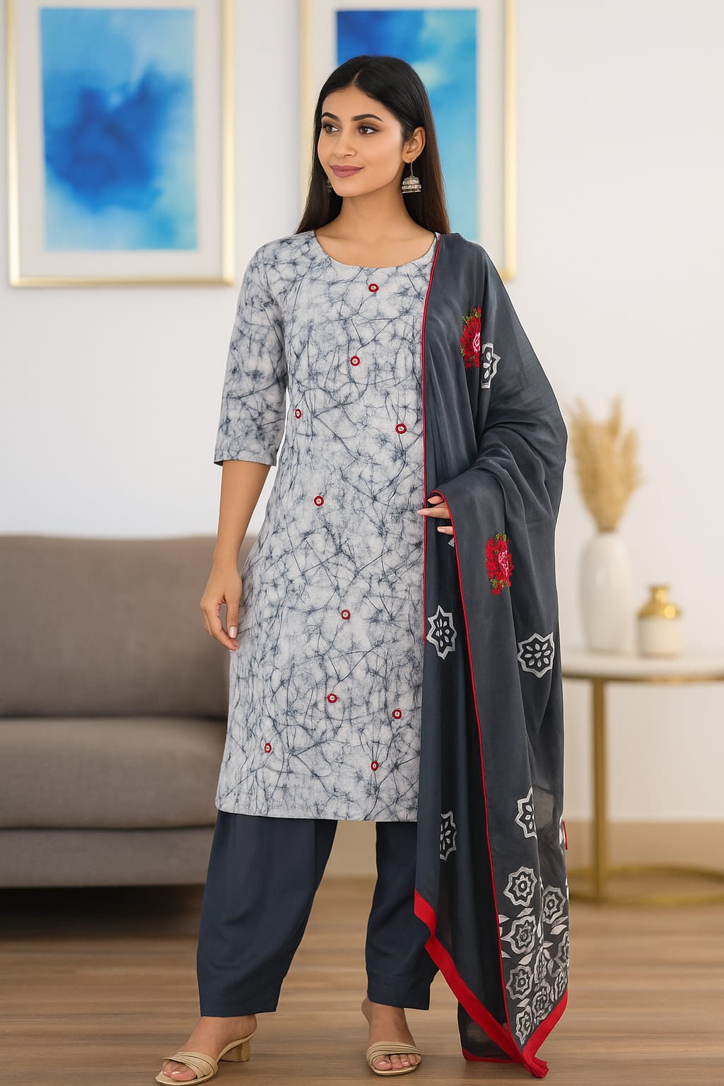 Mirror Work Cotton Unstitched Suit Set