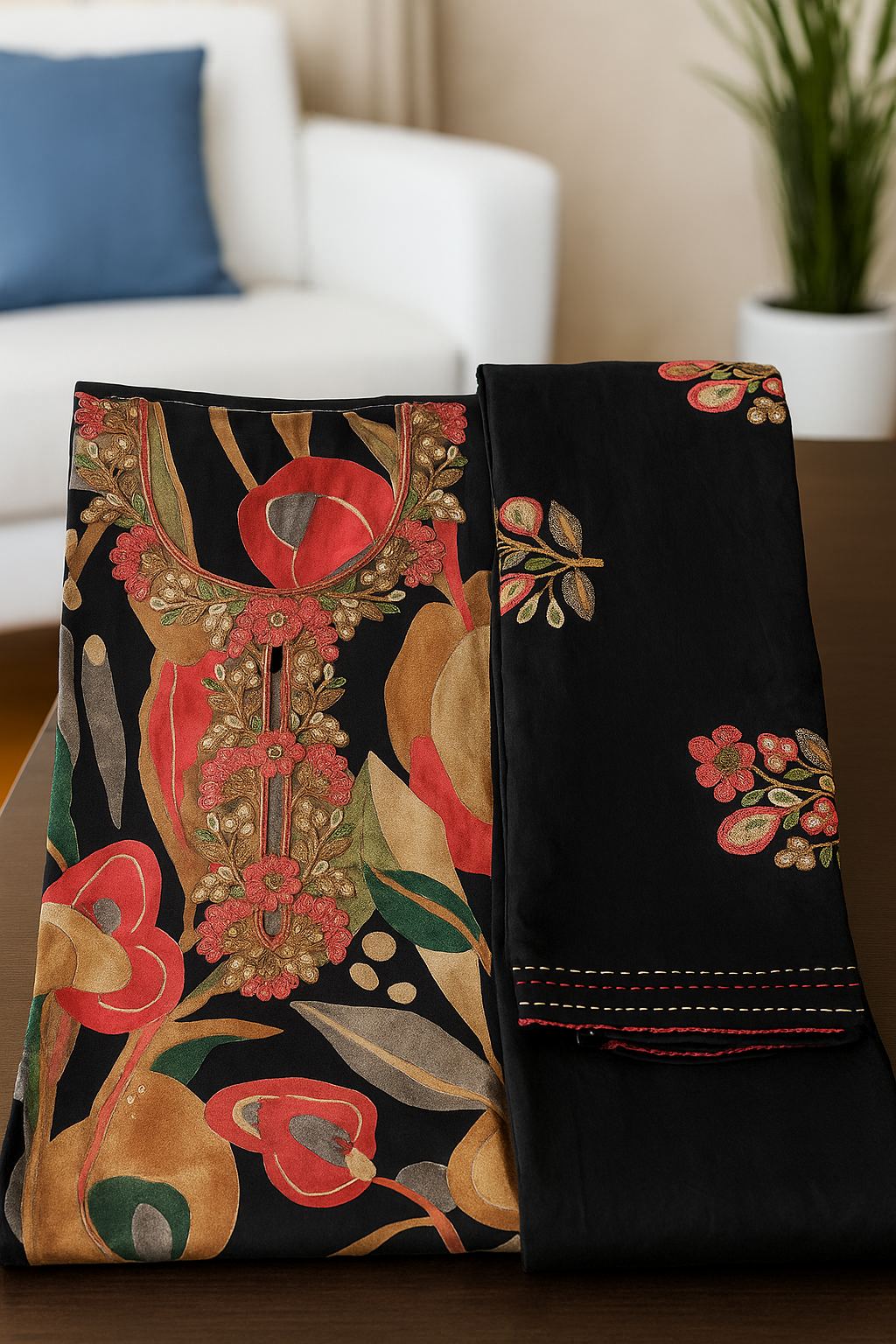 Ananya Creations :Premium Look Embroidery Cotton Unstitched Suit Set