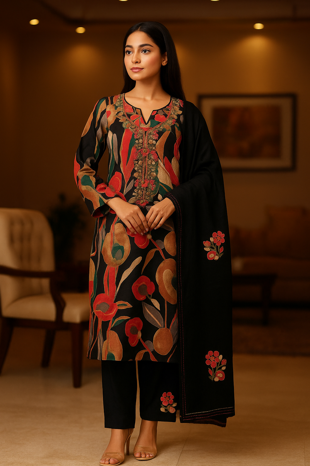 Ananya Creations :Premium Look Embroidery Cotton Unstitched Suit Set