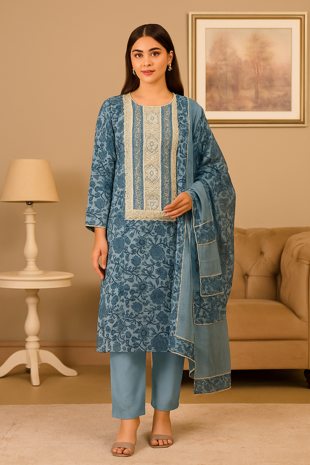 Ananya Creations: New Design Cotton Embroidery Unstitched Suit Set