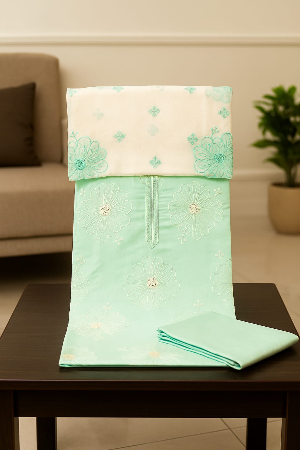 Meadow Mist – Soft Cotton Embroidered Ensemble