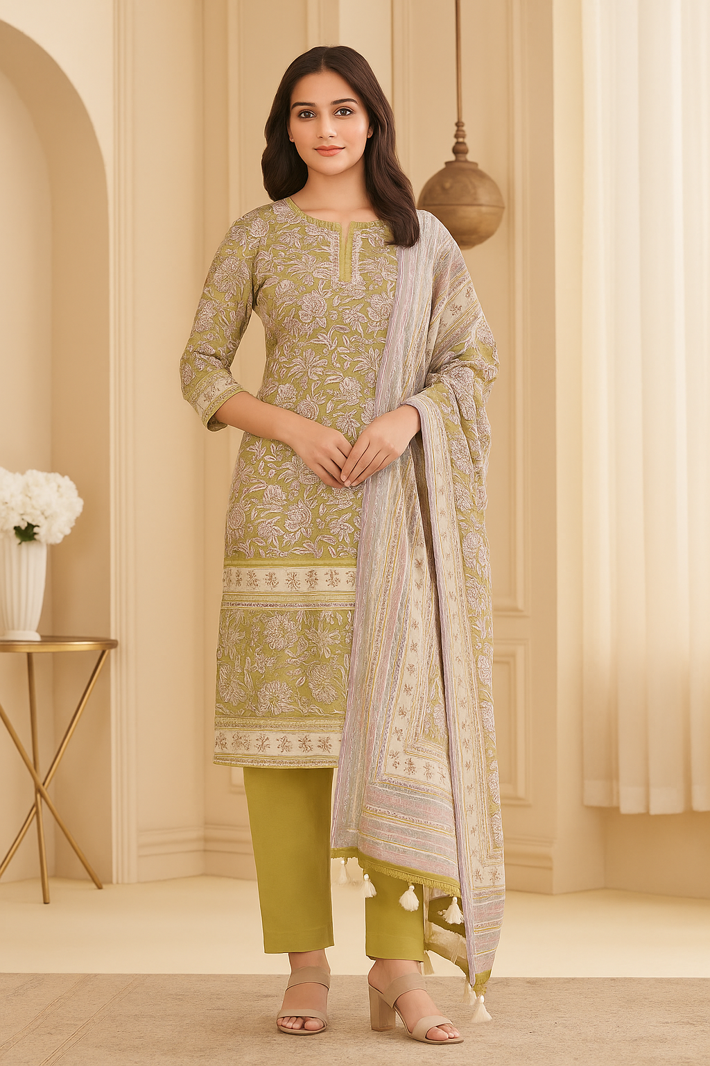 Ananya Creations – Pure Grace in Mull Unstitched Cotton Suit Set