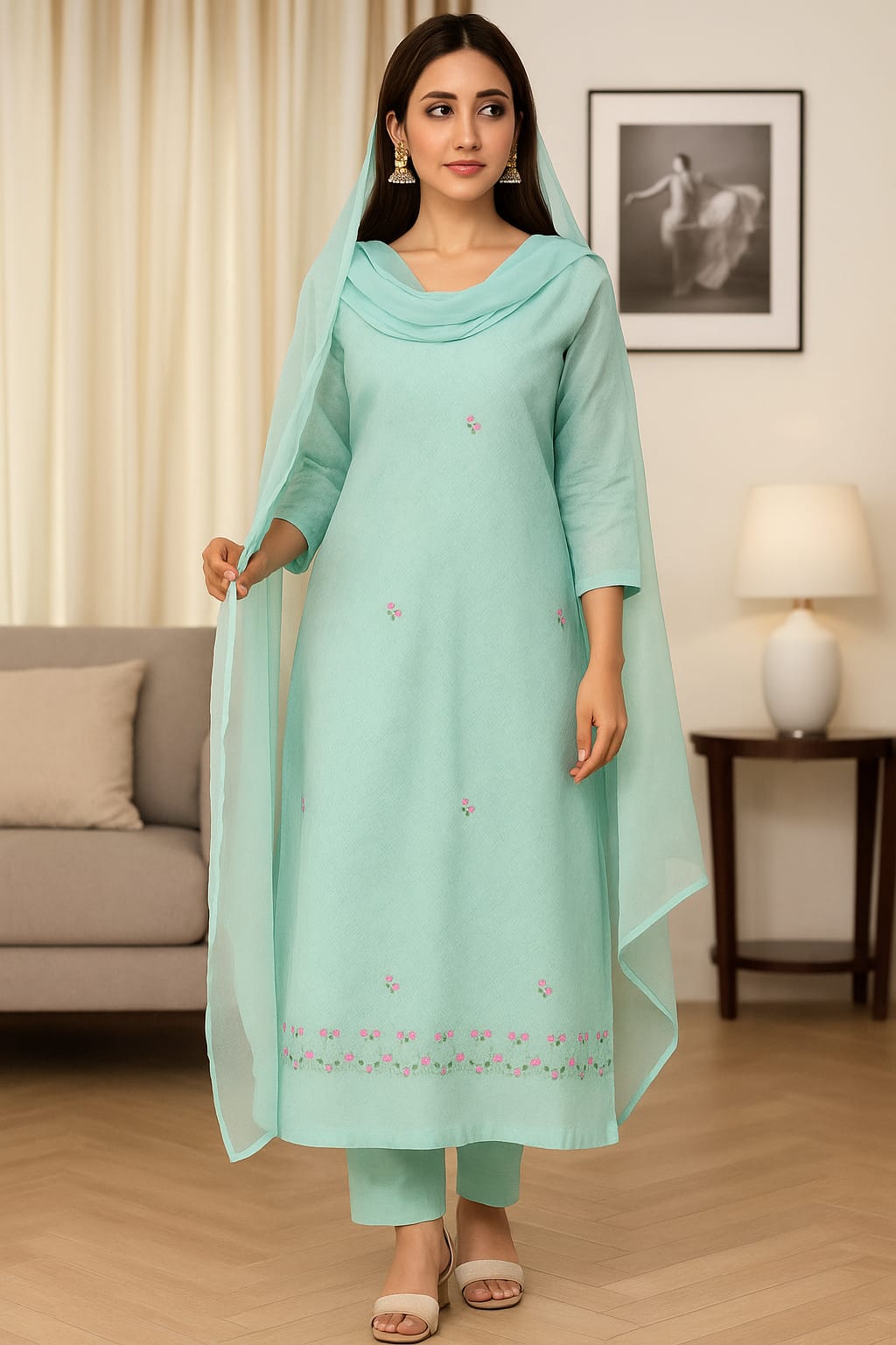 "Ananya Creations Women's Unstitched Cotton Suit Set with All-Over Embroidery"